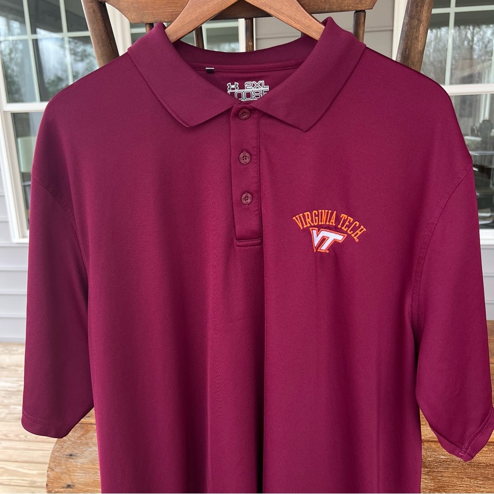 EUC Under Armour Men’s Loose Heat Gear Virginia Tech Hokies Golf Polo Maroon 2XL